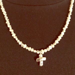 Silpada Freshwater Pearl & Sterling Cross Necklace